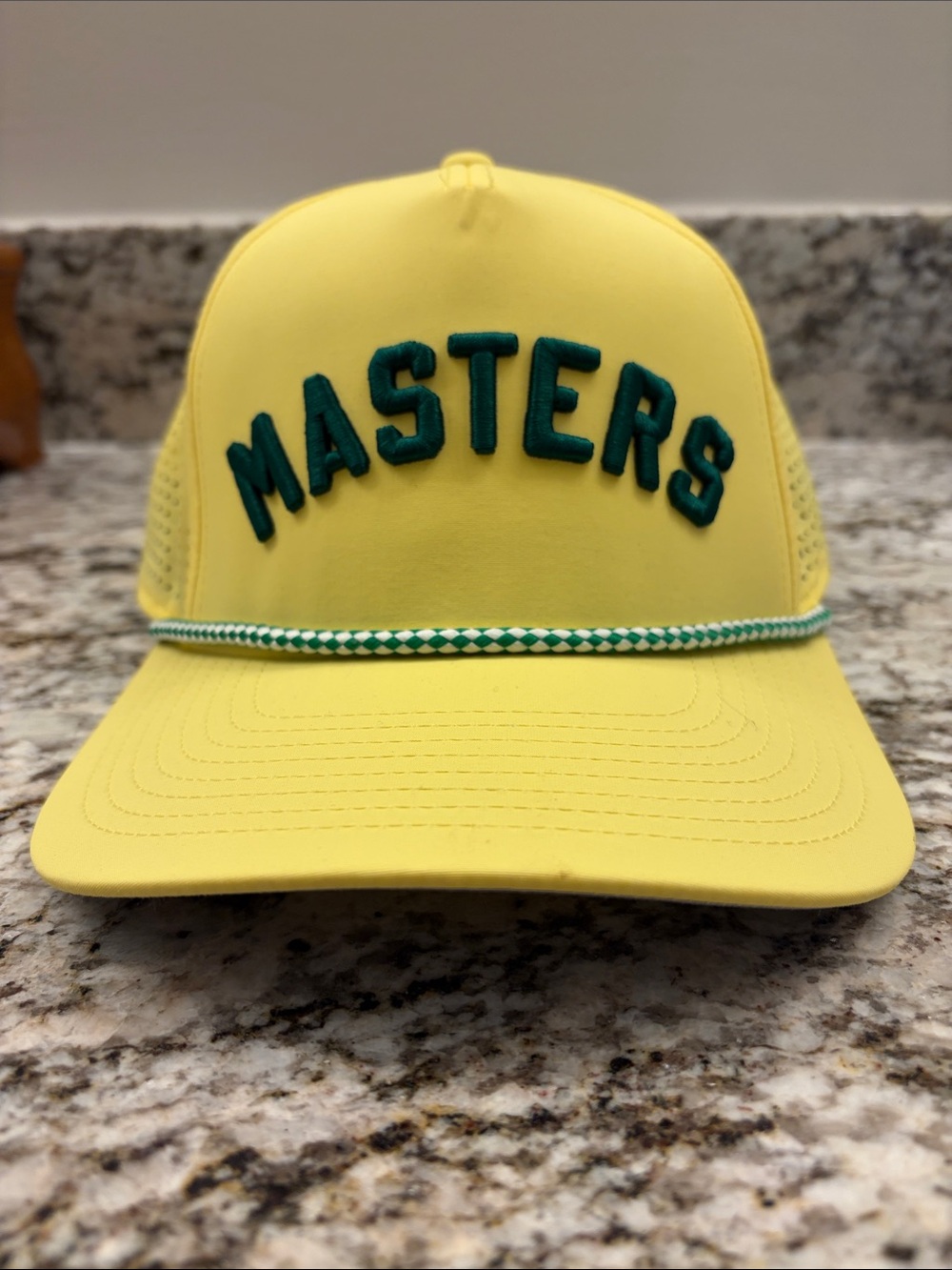 Masters Yellow Hat with Green Embroidery and Rope Detail